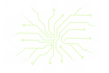 Green glowing circuit board lines forming a digital network connection diagram with transparent background