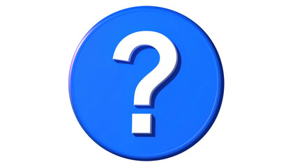 A blue button has a bold, white question mark centered on it; isolated against a pure black background