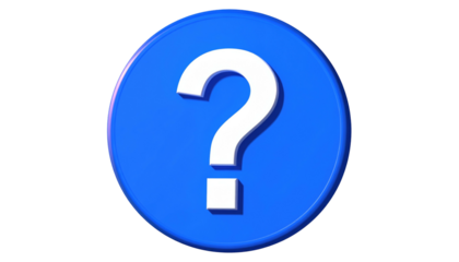 A blue button has a bold, white question mark centered on it; isolated against a pure black background