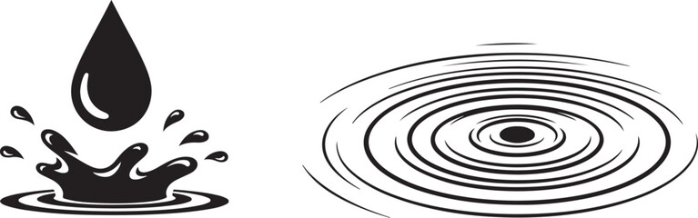 Minimalist Black Water Drop Splash and Concentric Ripples Icon