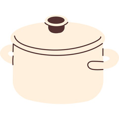 Cream Colored Cooking Pot With Dark Brown Lid and Handles Isolated On Transparent Background Kitchenware Culinary Equipment Object