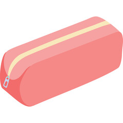 Coral Pink Rectangular Pencil Case with Light Yellow Zipper and Blue Tab on Transparent Background
