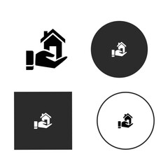 Illustration of a hand holding a house the icon is shown in four different styles line, solid, circle, and square