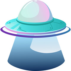 Retro Style Flying Saucer Spaceship Emitting a Blue Light Beam Against a Transparent Background