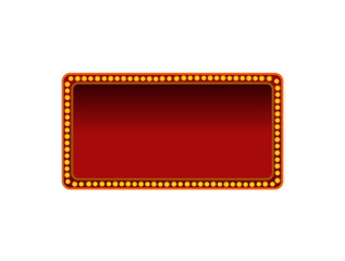 Retro glowing red light bulb frame design for theater or casino advertisement isolated on transparent background