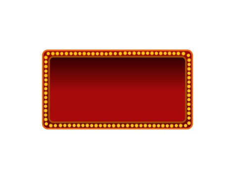 Retro glowing red light bulb frame design for theater or casino advertisement isolated on transparent background