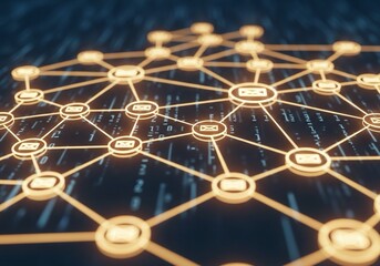 Dynamic digital network of connected email icons symbolizing global communication, data flow, and digital transformation in a vibrant, futuristic cyberspace.
