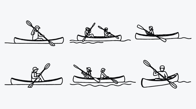 Hand Drawn Canoeing Kayaking Line Art Illustration Background Pattern Design Element