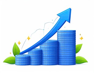 Blue coins stacked showing upward growth