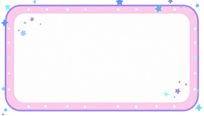 Rectangular frame with rounded corners, pink border, white dots and blue stars on a white background