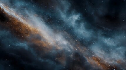 Fototapeta premium A cosmic nebula with swirling clouds of gas and dust illuminated by countless distant stars in deep space