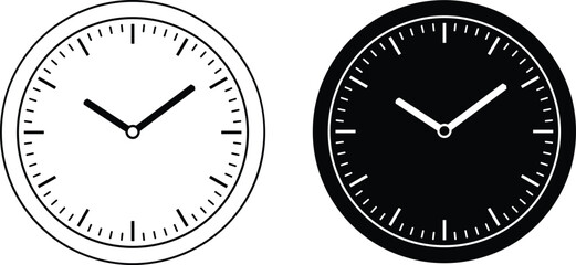Analog clock vector, black and white design, time illustration, 10:10 hour, modern watch face, minimal style, graphic icon © parves's world