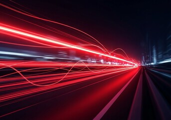 Dynamic red light streaks illuminate city streets at night, conveying speed, energy, and futuristic vibes for your creative projects