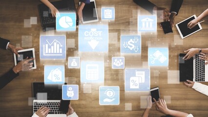 Cost reduction and cost saving through digital transformation, business cost optimization, operational cost reduction, financial savings, and resource efficiency strategy for business success. Funnel