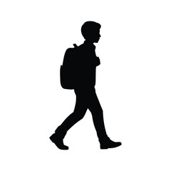 Silhouette of a person walking with a backpack