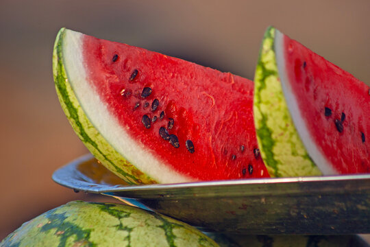 Fresh red juicy watermellon taken an beach in southern India