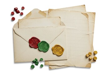 Elegant vintage correspondence with personalized wax seals and aged paper evoke timeless tradition and authentic communication for esteemed messages.