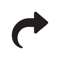 A simple black curved arrow pointing to the right isolated on white