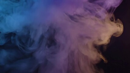 Abstract smoke formations transforming and evolving, showcasing a spectrum of cool and warm hues, evoking a sense of mystery and visual depth. Wide shot illustrating the overall composition and the?