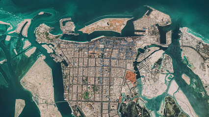 Abu Dhabi, UAE 3D Satellite Map of Central Islands and Coastline