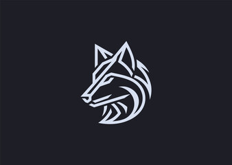A geometric wolf logo with sharp angular lines and symmetry, representing loyalty and leadership, crafted in a modern minimalist vector design style