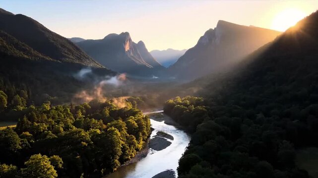 Dynamic time lapse footage of shadows lengthening and clouds drifting across the valley floor as the sun sets, casting warm, golden light over the rugged terrain.