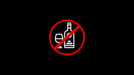 No alcohol sign with bottle and glass on black background