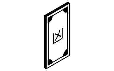 イベントアイコン、おみくじ、凶のシンプルなアイソメトリックイラスト、白黒