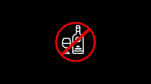 No alcohol sign with bottle and glass on black background