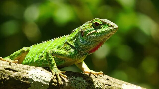 Dynamic footage of a lizard exhibiting unique behaviors like tongue flicking, quick darting movements, or subtle head bobs, captured with cinematic quality.