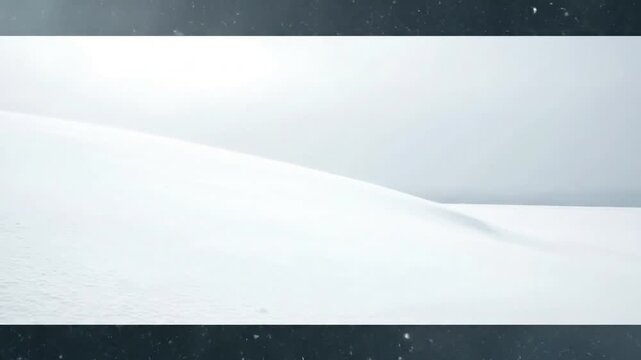 A wide, expansive view of a minimalist winter landscape, where a gentle snowy hill meets a muted, overcast horizon, evoking tranquility. Presenting a clean, uncluttered composition that conveys a?