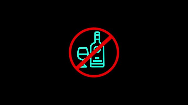 No Alcohol Sign Neon Icon On Black Background Keywords: alcohol, prohibition, no drinking, ban