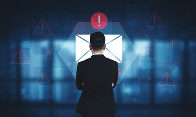Digital warning mail interface highlights email threat detection, security monitoring, and proactive prevention of phishing and malware intrusions. Parse