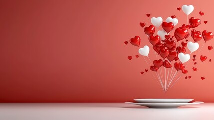 Celebration of love heart balloons festive setting digital art bright environment close-up perspective romantic concept