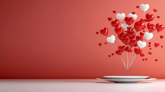 Celebration of love heart balloons festive setting digital art bright environment close-up perspective romantic concept