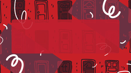 banner red door doodle background