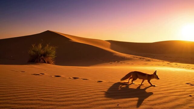 The magical transition of light across the desert, from the warm hues of sunrise to the cool shadows of early morning, emphasizing the dynamic atmosphere.