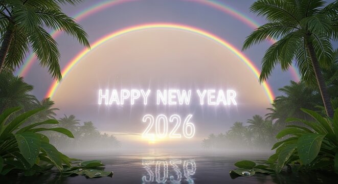Happy New Year 2026 Tropical Paradise Celebration