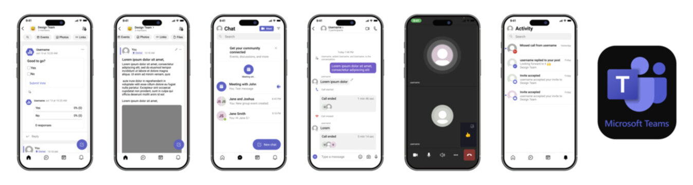 Microsoft Teams App UI Mockup &ndash; Team Collaboration and Chat Interface Design
Mobile Communication and Video Meeting App UI for Workplace Presentation