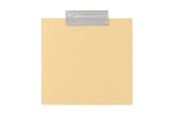 Sticky note paper for reminder message attached with adhesive tape on transparent background