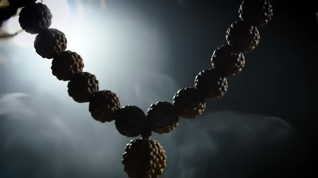 Prayer beads with smoke background.