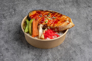 Teriyaki Salmon Donburi in Eco-Friendly Takeaway Bowl