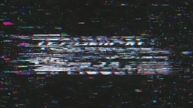 Glitching Technical Difficulties Text on Dark Static Background Digital Distortion Effect