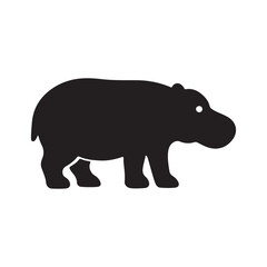 Obraz premium Black hippopotamus simple graphic silhouette icon with white eye isolated on white background
