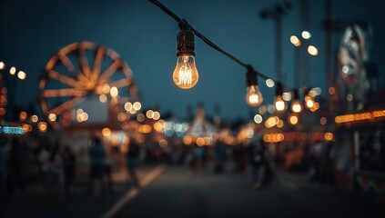 The enchanting glow of carnival lights at twilight, creating a magical and nostalgic atmosphere for festive celebrations