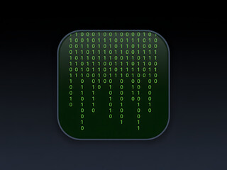 Digital matrix rain on a rounded square interface