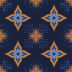 Bright Stars Ikat Seamless Pattern - Hand Drawn ikat in beautiful shape repeat - Seamless pattern - Star background hand drawn ikat - Illuminate design seamless