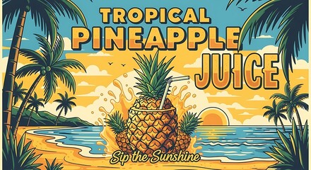 Tropical Pineapple Juice Advertisement - Beachy Summer Beverage Delight.