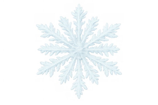 White delicate snowflake creating a winter theme on a transparent background for seasonal designs and decoration