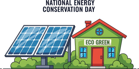National Energy Conservation Day illustration with solar panel and eco greenhouse